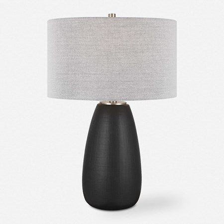 Uttermost Twilight Satin Black Ceramic Table Lamp With Light Gray Linen Shade - Image 2