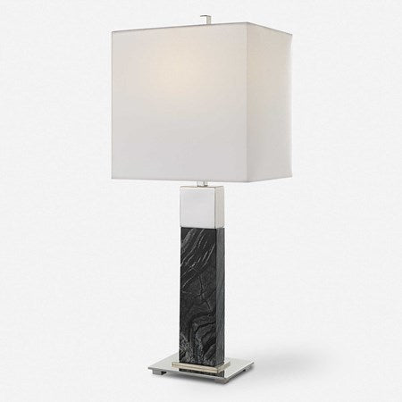 Uttermost Pilaster Black Marble Table Lamp With White Linen Shade - Image 2