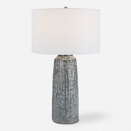 Uttermost Static Black and White Glazed Ceramic Table Lamp With Linen Shade - Image 3