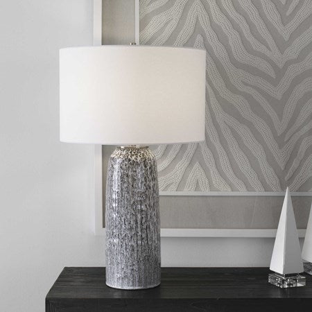 Uttermost Static Black and White Glazed Ceramic Table Lamp With Linen Shade - Image 2