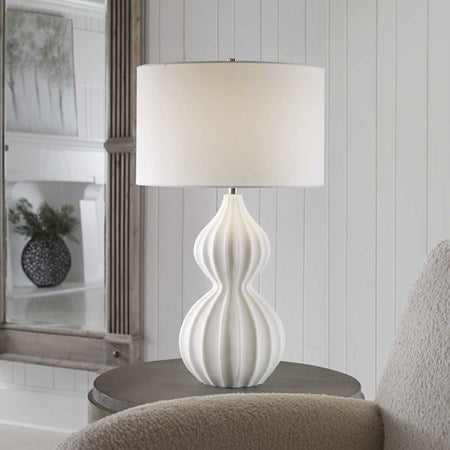 Uttermost Antoinette Ivory Stone Table Lamp With White Linen Shade - Image 1