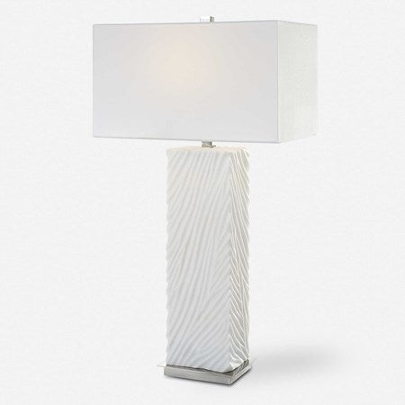 Uttermost Pillar Ivory Stone Table Lamp With White Linen Shade - Image 3