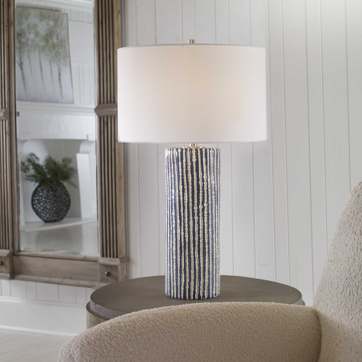 Uttermost Havana Cobalt and Ivory Glazed Ceramic Table Lamp With White Shade - Image 3