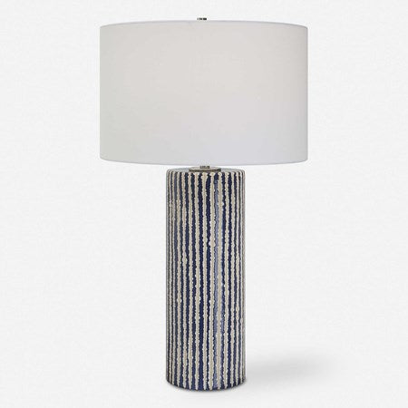 Uttermost Havana Cobalt and Ivory Glazed Ceramic Table Lamp With White Shade - Image 2