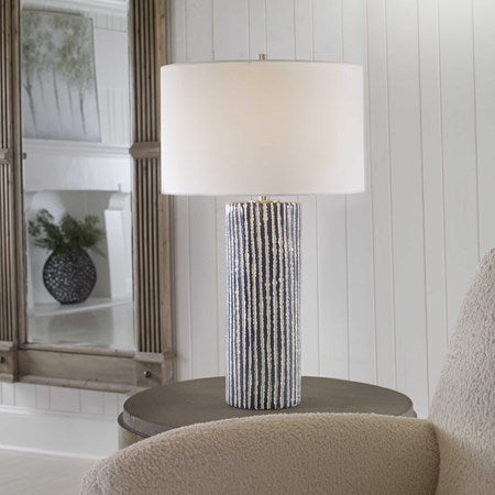 Uttermost Havana Cobalt and Ivory Glazed Ceramic Table Lamp With White Shade - Image 1
