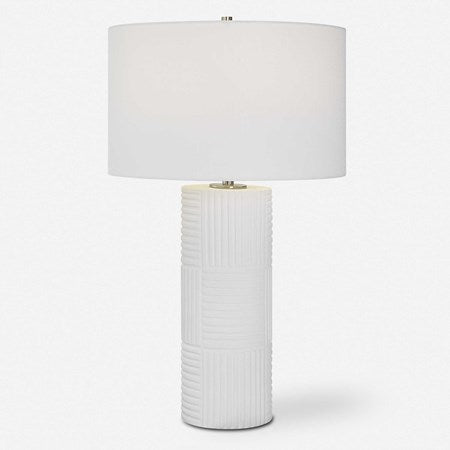 Uttermost Patchwork Soft White Glazed Ceramic Table Lamp With Linen Shade - Image 2