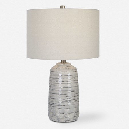 Uttermost Cyclone Ivory and Gray Glazed Ceramic Table Lamp With Light Beige Linen Shade - Image 3