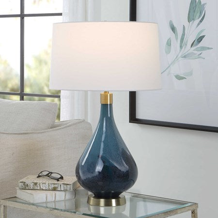 Uttermost Riviera Sapphire and Navy Blue Glass Table Lamp With White Linen Shade - Image 3