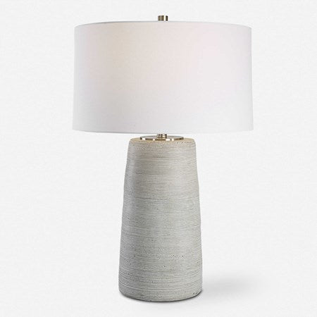 Uttermost Mountainscape Off-White and Gray Ceramic Table Lamp With White Linen Shade - Image 2