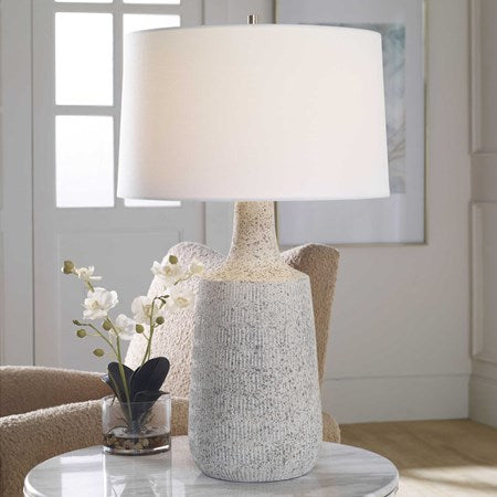 Uttermost Scouts Off-White Matte Glaze Ceramic Table Lamp With White Shade - Image 1