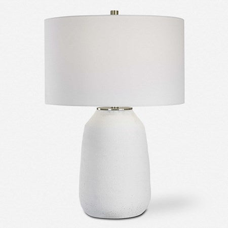 Uttermost Heir Matte Chalk White Ceramic Table Lamp With White Shade - Image 3