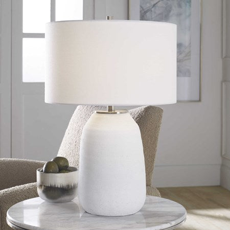 Uttermost Heir Matte Chalk White Ceramic Table Lamp With White Shade - Image 2