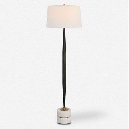 Uttermost Miraz Brushed Brass and Marble Floor Lamp With White Shade - Image 2
