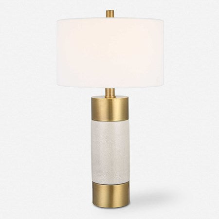 Uttermost Adelia Ivory Crackle Glaze Ceramic and Brushed Brass Table Lamp With Drum Shade - Image 2