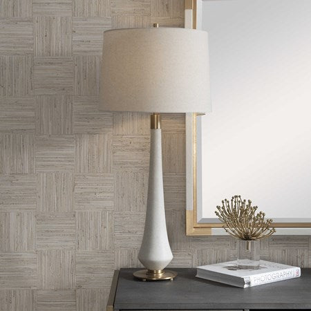 Uttermost Marille Ivory Stone Table Lamp With Light  Khaki Shade - Image 1