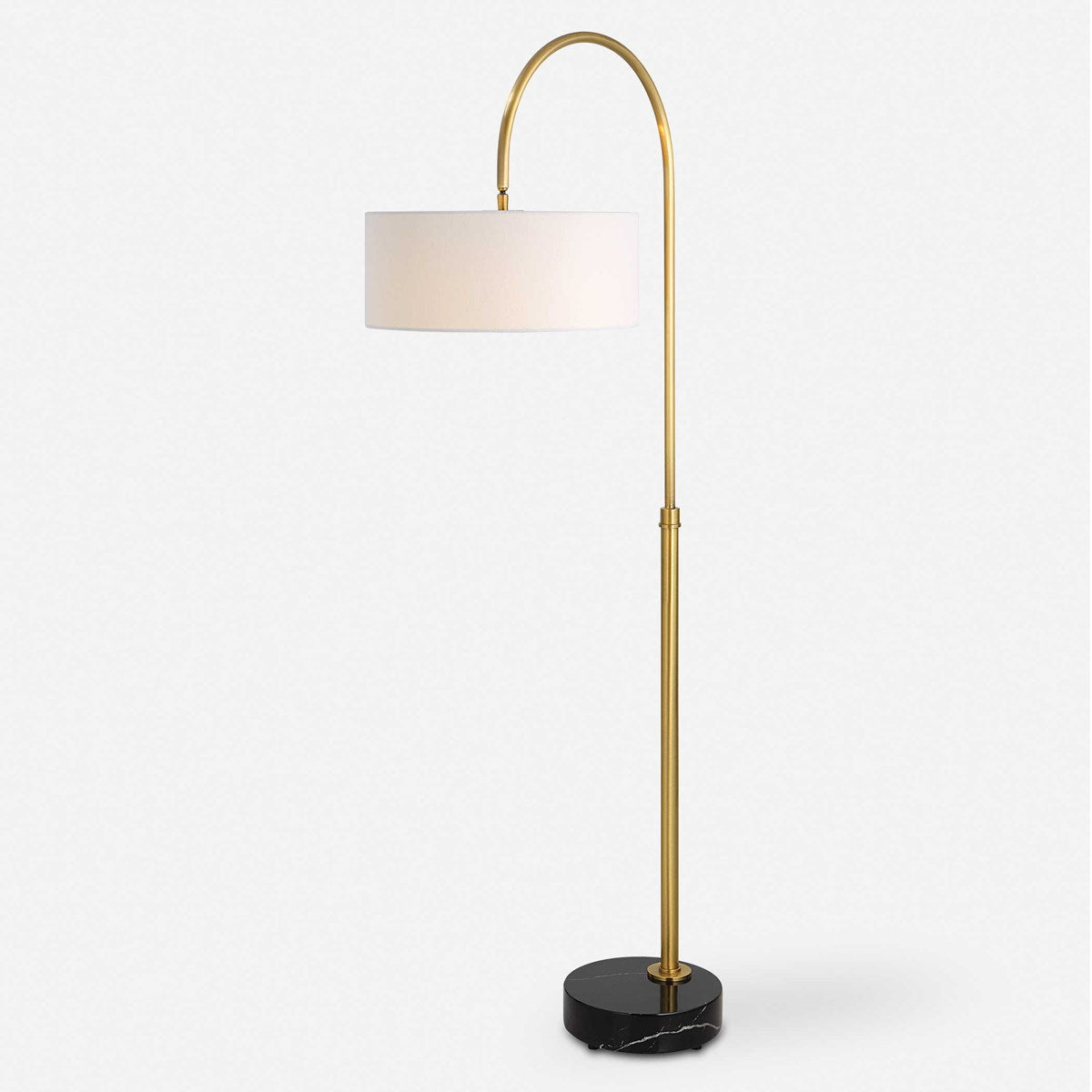 Uttermost Huxford Antiqued Brushed Brass Iron Floor Lamp With White Linen Shade - Image 3