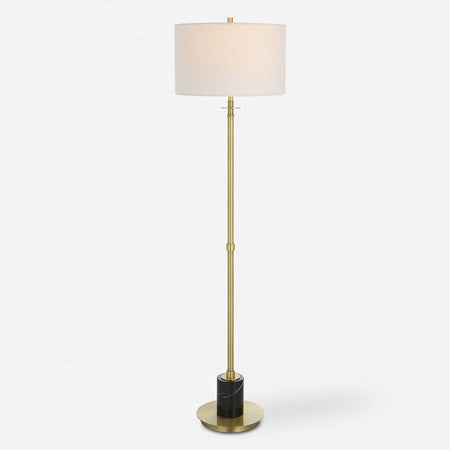Uttermost Guard Antiqued Brass Iron Floor Lamp With White Linen Shade - Image 3