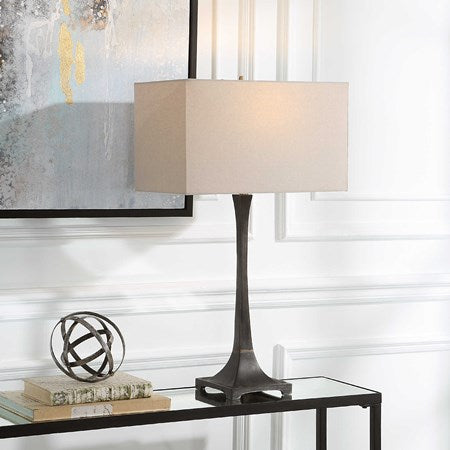 Uttermost Reydan Black Iron Table Lamp With Off-White Shade - Image 3