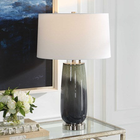 Uttermost Campa Green and Gray Blue Ombré Ceramic Table Lamp With White Shade - Image 1