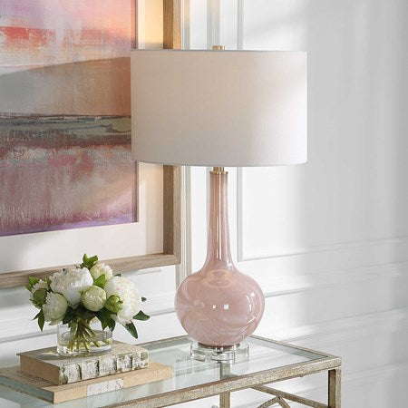 Uttermost Rosa Blush Pink Glass Table Lamp With White Shade - Image 3