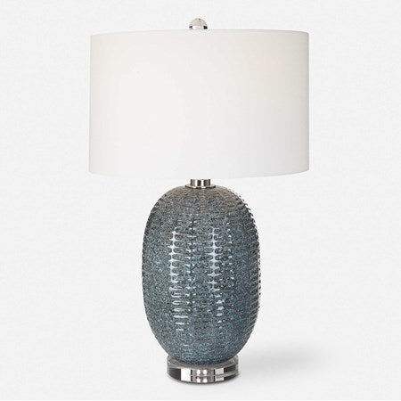 Uttermost Caralina Blue Green Glazed Textured Ceramic Table Lamp With White Linen Shade - Image 2