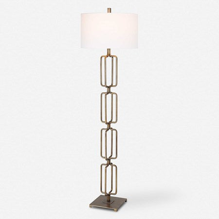 Uttermost Link Brushed Gold Iron Floor Lamp With White Linen Shade - Image 2