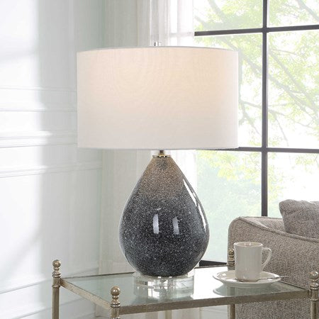 Uttermost Nebula Black and White Speckled Glazed Ceramic Table Lamp With White Shade - Image 3