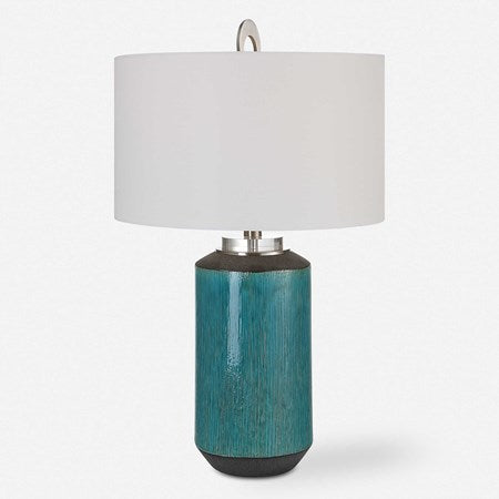 Uttermost Maui Aqua Blue Ceramic Table Lamp With Linen Shade - Image 2