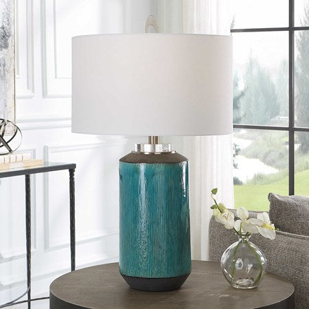 Uttermost Maui Aqua Blue Ceramic Table Lamp With Linen Shade - Image 1