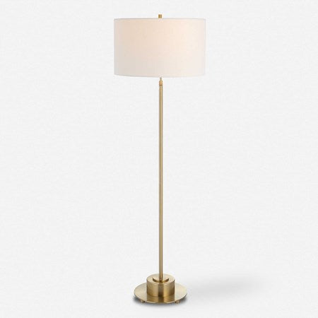 Uttermost Prominence Brushed Brass Floor Lamp With Linen Shade - Image 2
