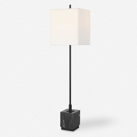 Uttermost Escort Black Marble Buffet Lamp With Linen Shade - Image 2