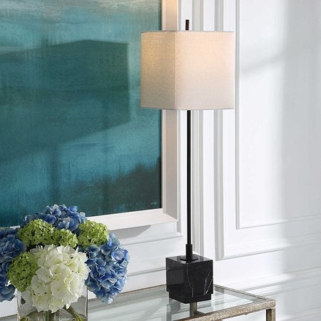 Uttermost Escort Black Marble Buffet Lamp With Linen Shade - Image 1