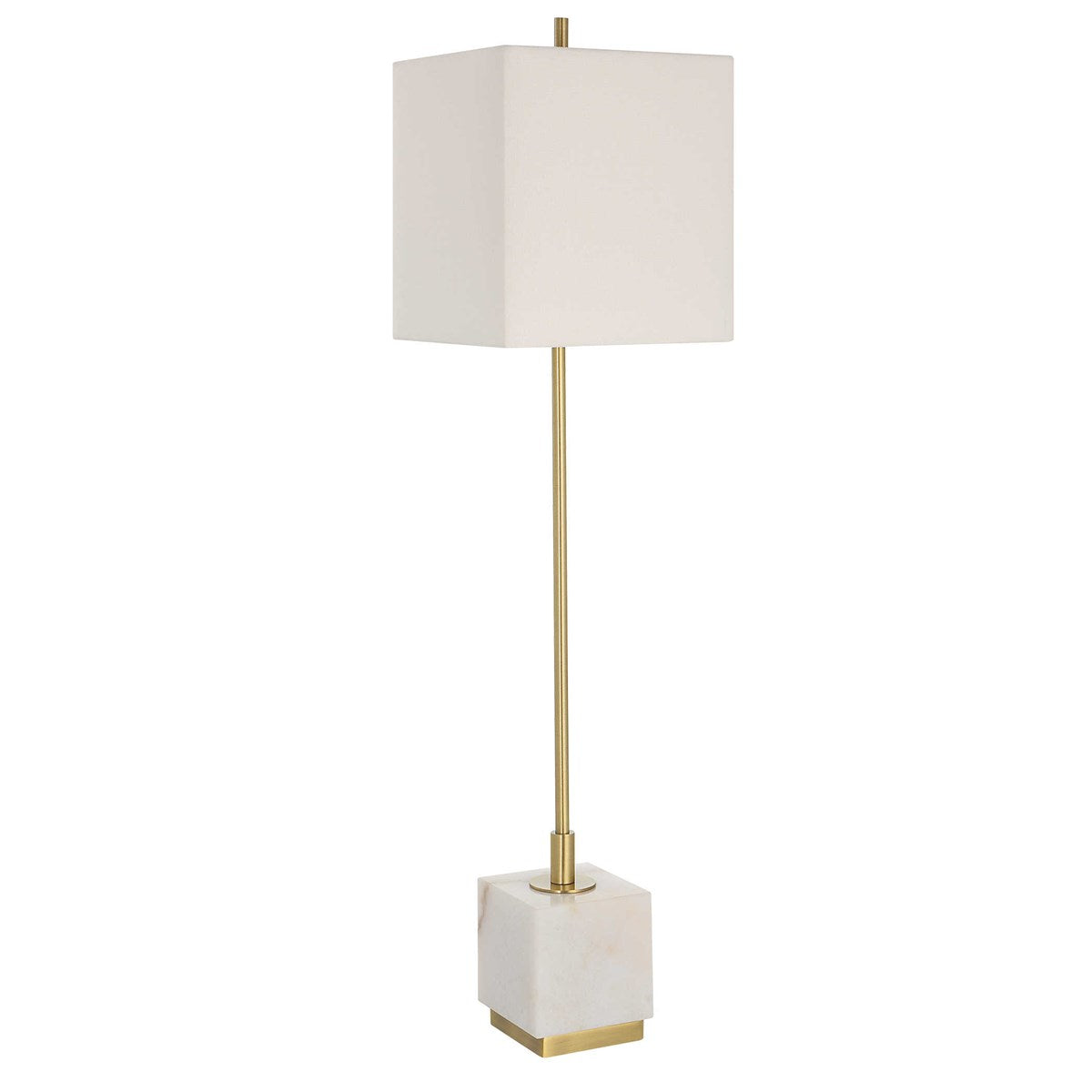Uttermost Escort Brushed Brass and White Marble Buffet Lamp With Linen Shade - Image 3