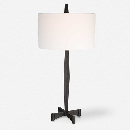 Uttermost Counteract Aged Black Iron Table Lamp With White Linen Shade - Image 2