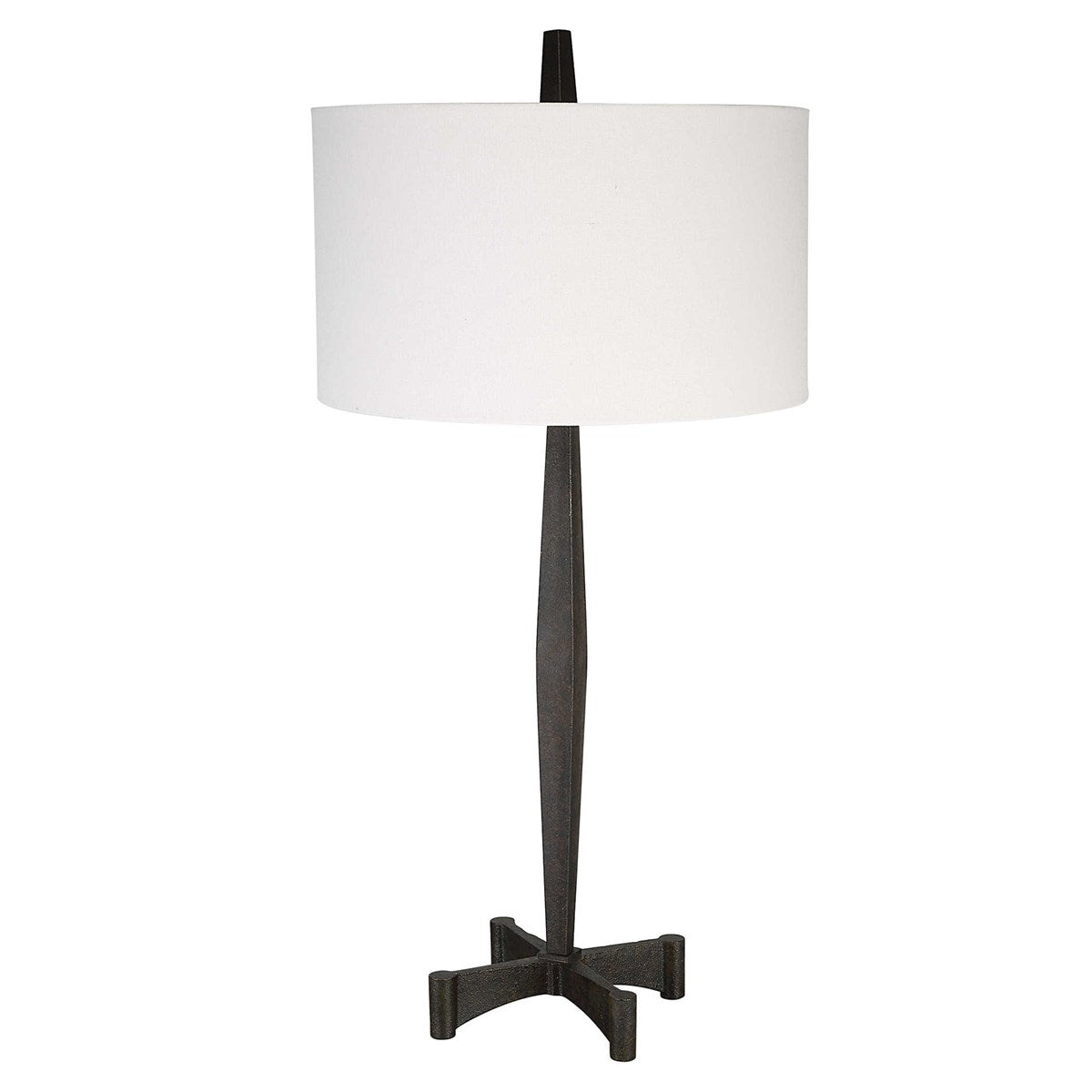Uttermost Counteract Aged Black Iron Table Lamp With White Linen Shade - Image 3