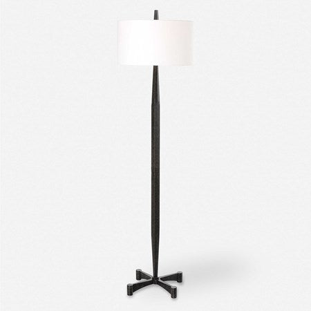 Uttermost Counteract Aged Black Iron Floor Lamp With White Linen Shade - Image 3