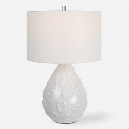 Uttermost Loop White Glazed Ceramic Table Lamp With Linen Shade - Image 2