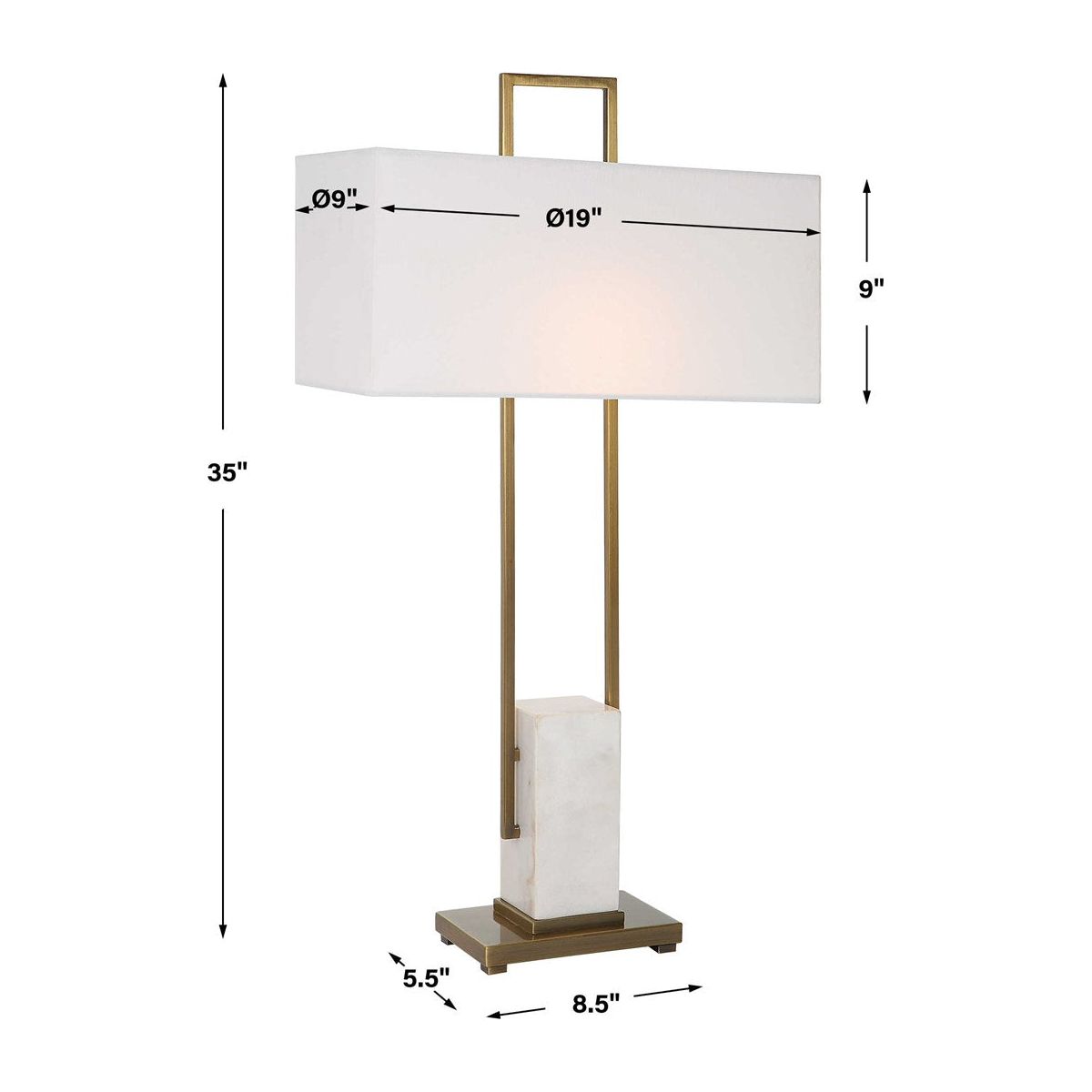 Uttermost Column Brass and Marble Table Lamp With White Linen Shade - Image 3