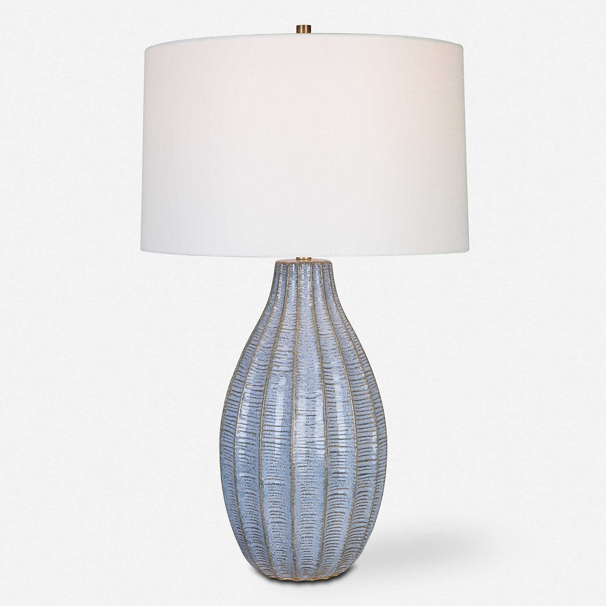 Uttermost Veston Cornflower Blue Table Lamp With White Linen Shade - Image 3