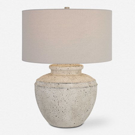 Uttermost Artifact  Aged Stone Ceramic Table Lamp With Light Gray Linen Drum Shade - Image 3