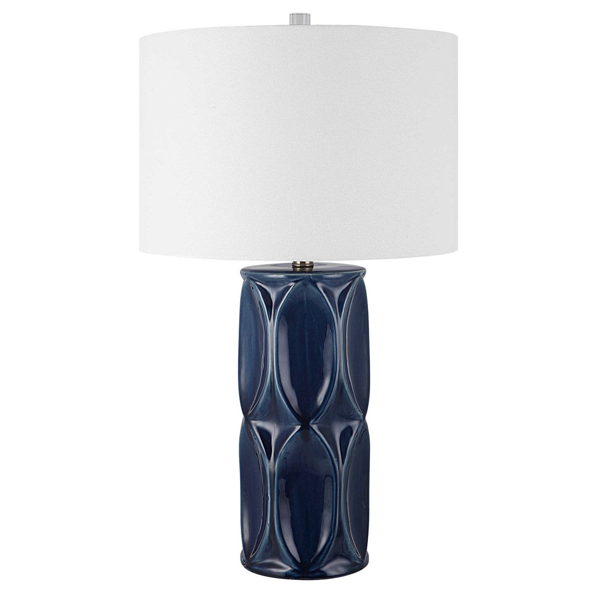 Uttermost Submerged Glossy Navy Blue Glaze Ceramic Table Lamp With White Shade - Image 3