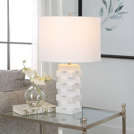 Uttermost Ascent  Ivory Stone Table Lamp With White Drum Shade - Image 1