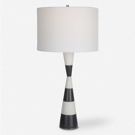 Uttermost Bandeau Banded Black and White Stone Table Lamp With Linen Drum Shade - Image 2