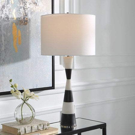Uttermost Bandeau Banded Black and White Stone Table Lamp With Linen Drum Shade - Image 3