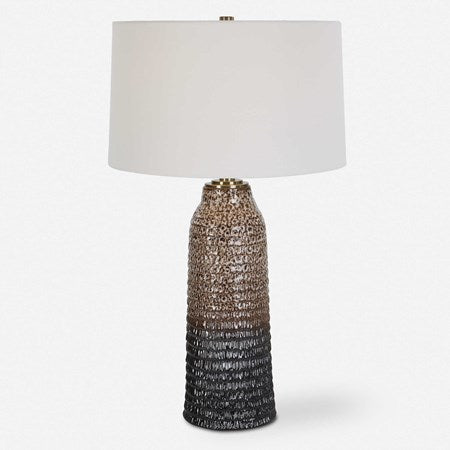 Uttermost Padma Aged Ivory and Chocolate Brown Ombré Ceramic Table Lamp With White Linen Shade - Image 2