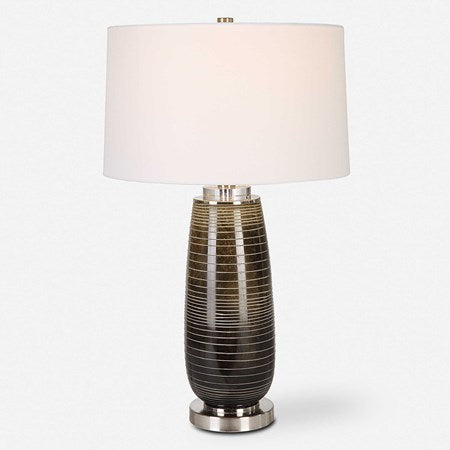 Uttermost Alamance Rustic Bronze Ombré Glass Table Lamp With White Linen Shade - Image 2