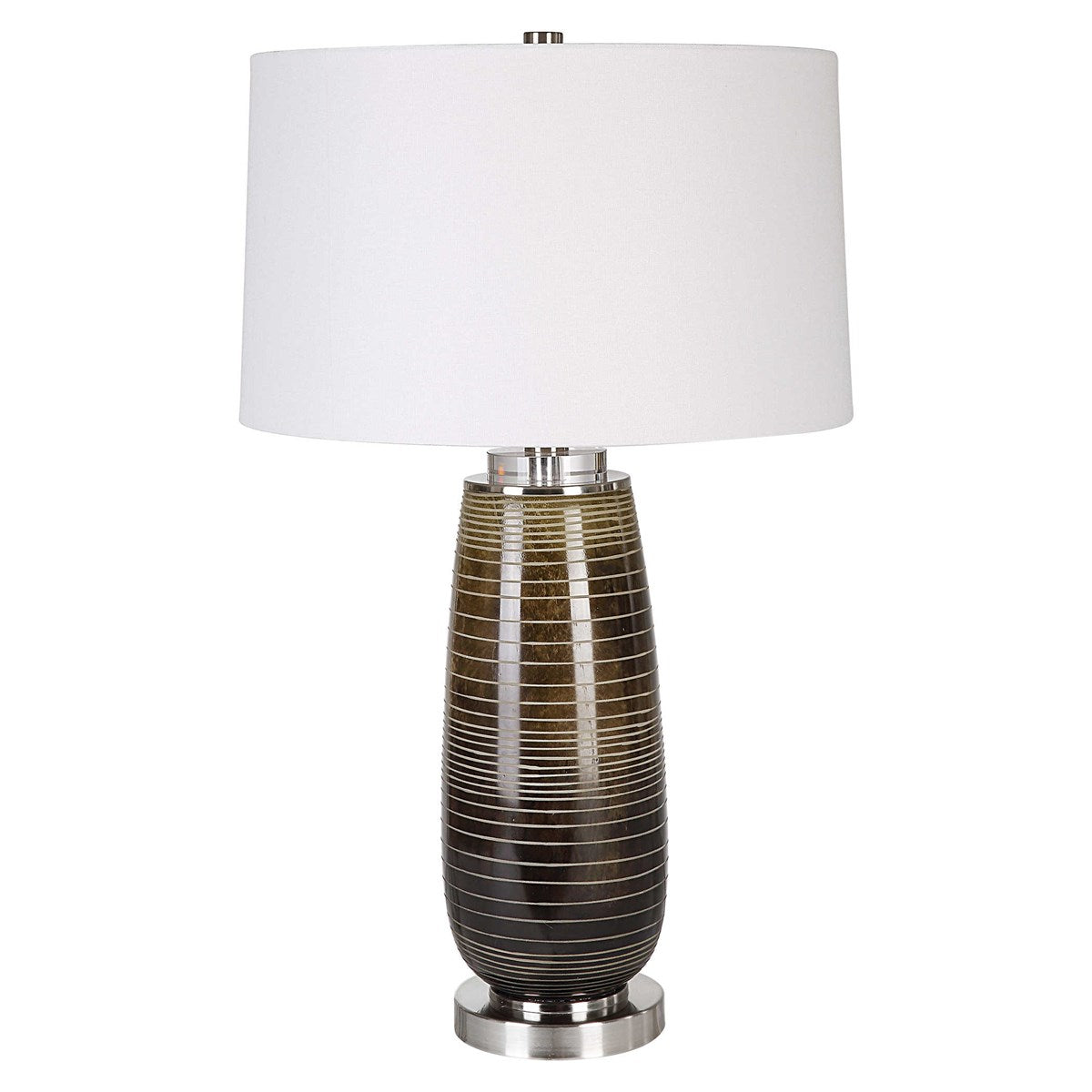 Uttermost Alamance Rustic Bronze Ombré Glass Table Lamp With White Linen Shade - Image 3