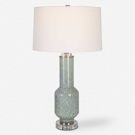 Uttermost Imperia Aqua Gray Bubble Glass Table Lamp With White Linen Shade - Image 2