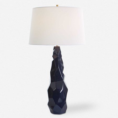 Uttermost Kavos Navy Blue Gloss Glazed Ceramic Table Lamp With White Linen Shade - Image 2