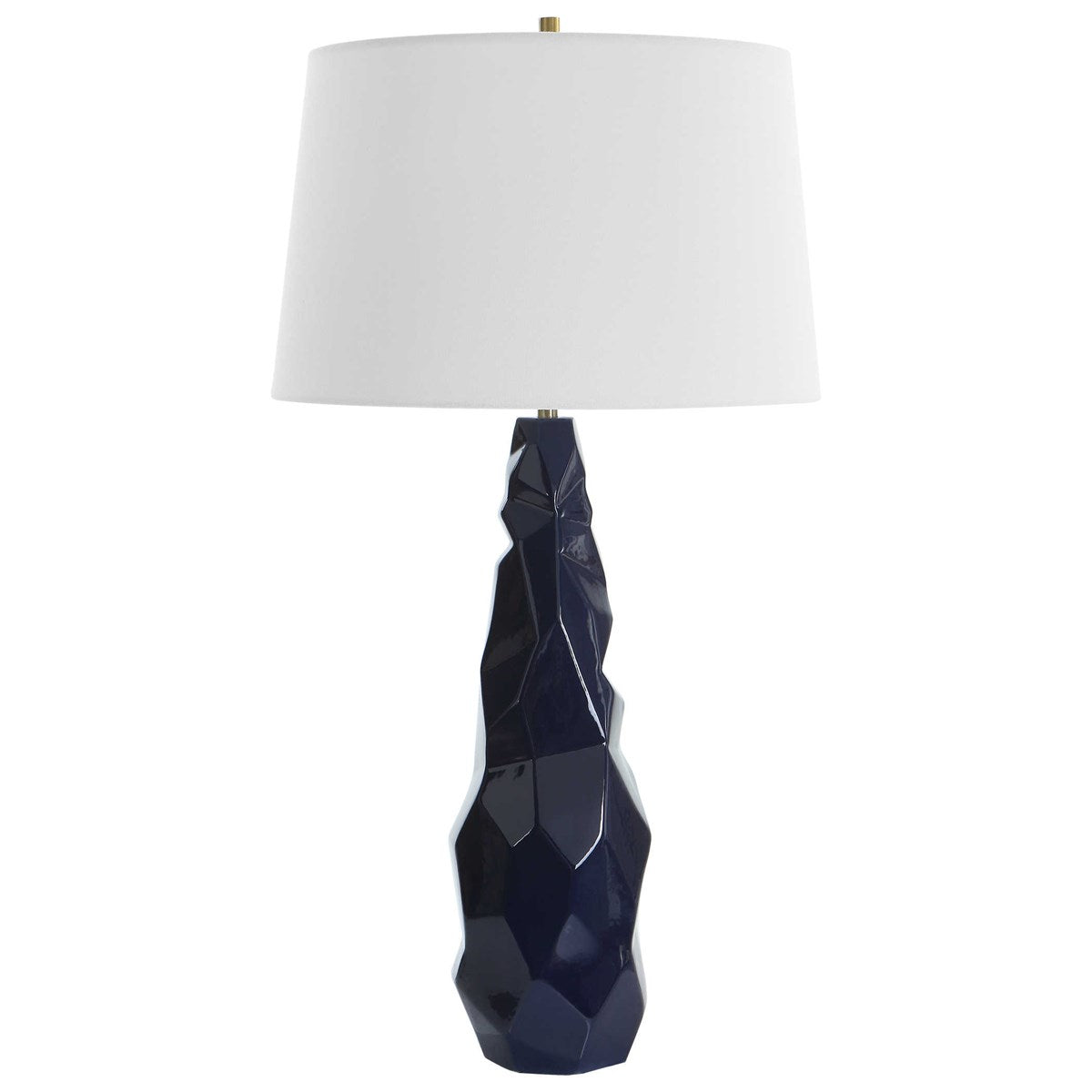 Uttermost Kavos Navy Blue Gloss Glazed Ceramic Table Lamp With White Linen Shade - Image 3